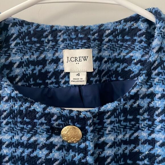 J. Crew Factory Blue Plaid Cropped Jacket - Picture 2 of 5